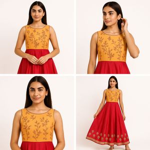 Red & Yellow Embroidered Maxi Dress