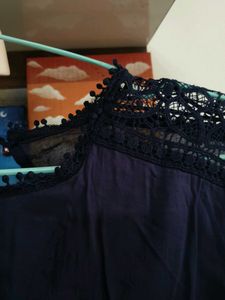 Navy Blue Lace Trim Top