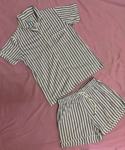 stripe shirt & short pajamas set