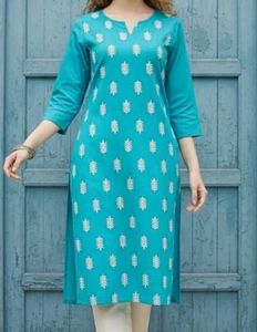 Anouk Teal Leaf Print Kurta