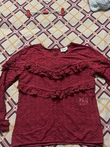 maroon Lace Ruffle Top