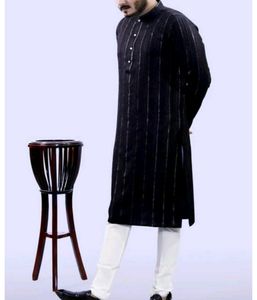 Men's Black Striped Kurta