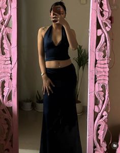 Navy Blue Halter Neck Maxi Dress