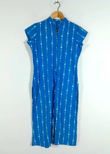 Blue Printed Front Open Kurta For Women's