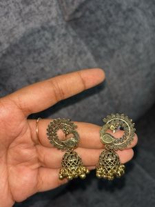 Antique Gold Peacock Jhumka Earrings