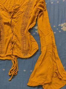 Westside Nuon Yellow Bell Sleeve Top