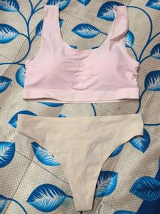 Comfortable Pink Bra & Thong Set