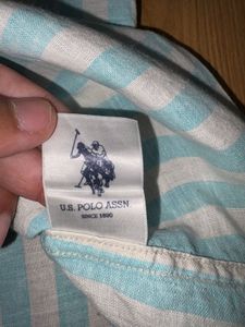 U.S.P.A striped Linen blend tailored fit shirt