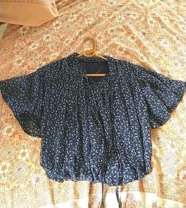 Navy Floral Print Peplum Top