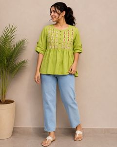 Embroidered Green Kurti