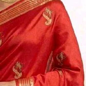 Elegant Red Silk Saree with Gold Border