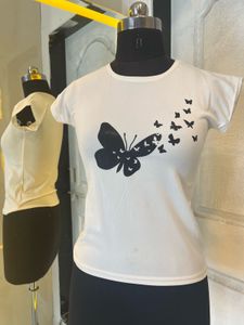 White Butterfly Graphic T-Shirt