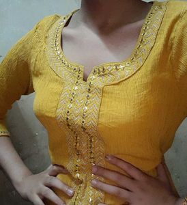 Yellow Mustard Embroidered Kurta