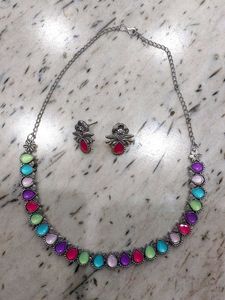 Boho Multi-Color Stone Necklace &amp; Earring Set