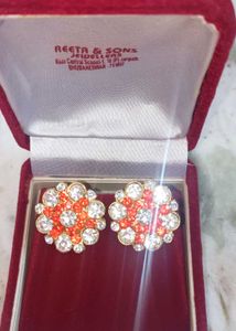 Stunning Orange & Crystal Flower Earrings