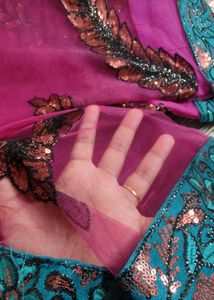 Magenta &amp; Green Saree(Stitched Small Size Blouse)