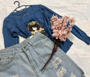 🎁Pinterest Blue Sweater with Design O
