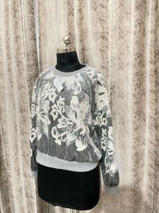 IMPORTED grey sequin pattern top