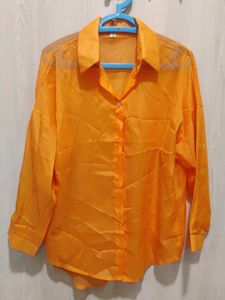 Orange Sheer Button-Up Top