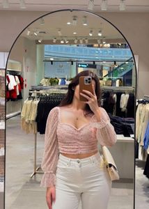 Sheer Polka Dot Ruffled Sleeve Top
