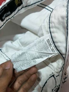 Smog White Jeans with Contrast Stitching