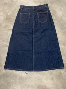 Vintage Dark Blue A-Line Maxi Denim Skirt | Waist