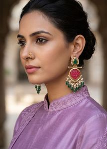 New  Ethnic Earrings with Pink & Green Stone