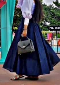 navy blue flared skirt