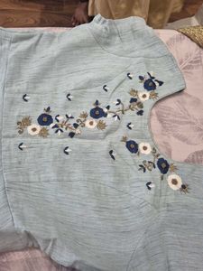 Light Blue Tiered Embroidered Gown