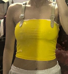Yellow Buckle Strap Crop Top
