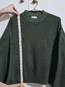Army Green Dropped Shoulders Sweater
