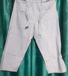 Striped Capri Pants with Tie Belt