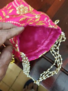 Vibrant Pink Embroidered Drawstring Pouch