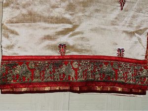 Elegant Cream &amp; Red Silk Saree