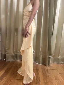 Champagne Satin Ruched Draped Gown