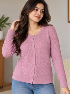 Women's Purple Cable Knit Cardigan