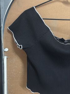 Black Ribbed Off-Shoulder Crop Top