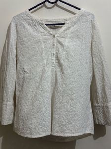 White Eyelet Detail Tunic Top