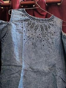 Stylish Denim Cold Shoulder Top