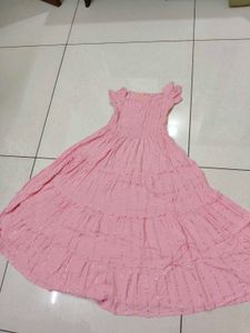 Pink Tiered Maxi Dress with Gold Accents