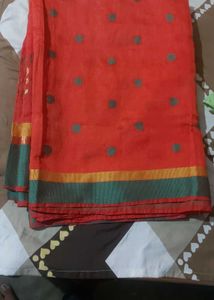 Vibrant Red Saree with Paisley Border