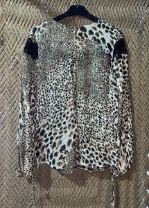 Leopard Print Lace Trim Long Sleeve Top