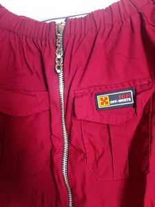Stylish Red Off-Shoulder Zip-Up Crop Top |Size M |