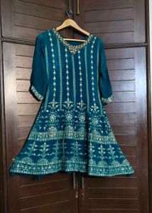 Teal Green Full Embroidery Chinon Silk Sharara Set