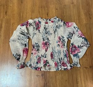 Floral Smocked Sheer Sleeve Top