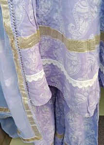 Lilac Printed Kurta Set with Dupatta