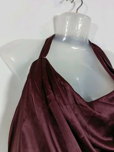 Burgundy Plain Casual Western Dress (Women)