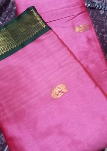 Elegant Pink Silk Saree with Gold Border