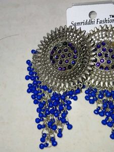 Bohemian Silver &amp; Blue Jhumka Earrings