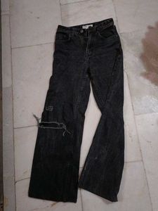 Stylish Black Distressed Wide Leg Jeans